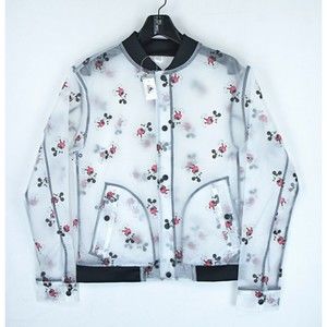 Disney Parks Mickey Transparent Rain Jacket Snap Buttons Long Sleeve Size Small
